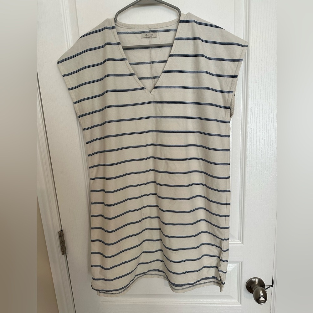 Madewell blue and cream shift dress